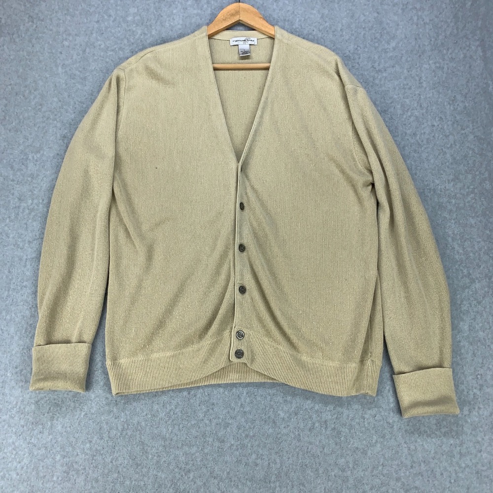 Cypress Links Cardigan Sweater Mens L Tan Beige Knit V-Neck Button Front Grandpa